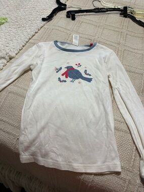 Mini Boden Cream Long-Sleeve Tee with Blue Bird and Red Accents